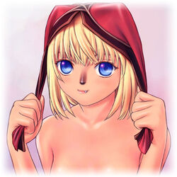  :3 adventurer_(ff11) animal_nose blonde_hair blue_eyes blue_pupils closed_mouth collarbone crossed_bangs fang_out female final_fantasy final_fantasy_xi hat headwear_pull jester_cap lips looking_at_viewer mithra_(ff11) nude oerba_yun_fang pink_lips pulling_own_clothes red_hat ringed_eyes short_hair smile solo taisai_soft upper_body 