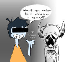  animal_humanoid anthro arsinnamon blue_body blue_skin bone bovid bovid_humanoid caprine caprine_humanoid censor_bar censored corpse despair dialogue duo goat goat_humanoid horn horrified human humanoid jschlatt male male/male mammal mammal_humanoid mikasacus question question_mark questioning rammie_(jschlatt) rotting rotting_flesh simple_background simple_coloring simple_eyes skeleton sleep_deprived_podcast smile smiley_face starved starving toony ultimatum undead withering_husk zombie 