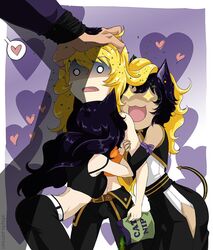  1boy 3girls animal_ears arm_grab black_hair blake_belladonna blonde_hair breast_squeeze cat_ears catnip father_and_daughter funny ghira_belladonna hand_on_head happy heart husband_and_wife kali_belladonna mother_and_daughter offscreen_character piercing rwby star-shaped_pupils y8ay8a yang_xiao_long yaya_(y8ay8a) 