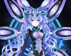  +_+ :3 bangs blue_eyes blue_hair bodysuit braid breasts choujigen_game_neptune covered_navel cowboy_shot d-pad emblem female female glowing headgear keenh large_breasts long_hair looking_at_viewer magical_girl neptune_(choujigen_game_neptune) neptune_(series) next_purple power_symbol purple_eyes purple_hair purple_heart shin_jigen_game_neptune_vii signature skin_tight solo symbol-shaped_pupils tile_floor tiles turtleneck twin_braids very_long_hair watermark web_address 