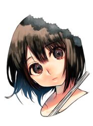  bad_id bad_twitter_id brown_eyes brown_hair closed_mouth commentary_request female head_tilt highres looking_at_viewer mozu_1oo original portrait short_hair simple_background solo white_background 