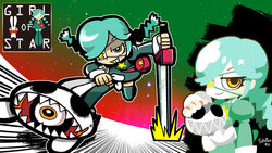  annie_(skullgirls) aqua_hair bad_id bad_tumblr_id belt_pouch boots braid dress eyeball eyepatch female green_footwear grin lab_zero_games motion_lines official_art pouch running sagan_(skullgirls) sharp_teeth skullgirls smile star_(symbol) stuffed_animal stuffed_rabbit stuffed_toy sukaponta sword teeth thigh_boots thighhighs twin_braids weapon yellow_eyes 