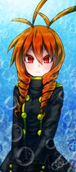  :&lt; air_bubble antenna_hair antennae bad_id bad_pixiv_id bubble drill_hair female funamusea lobco_(funamusea) lobster looking_at_viewer oounabara_to_wadanohara own_hands_together porupu red_eyes red_hair shirt solo twin_drills twintails underwater upper_body 