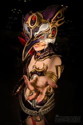  bracelet breasts cia_(zelda_musou) cleavage cosplay feathers female jewelry mask nintendo photo tattoo the_legend_of_zelda white_hair 