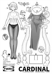  acrylic_stand_(object) breasts cardinal_(ragnarok_online) character_name chinese_commentary choker cleavage cleavage_cutout closed_mouth clothing_cutout commentary_request cross cross_choker dress fake_wings female frilled_sleeves frills full_body greyscale long_sleeves looking_at_viewer medium_breasts monochrome panties panties_under_pantyhose pantyhose ragnarok_online shoes short_hair simple_background smile solo standing tank_top two-tone_dress underwear unworn_dress wings z.i 