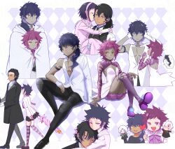  1other 6+boys 6+girls allen_walker arm_ribbon armlet black_armlet black_boots black_coat black_hair black_necktie black_order_uniform black_pants black_shirt black_shoes black_skirt black_suit black_vest body_markings boots bow breasts carrying carrying_person checkered_background cleavage cloak closed_eyes coat colored_skin creature d.gray-man daraku_(daraku39) dark-skinned_male dark_skin doll dress dress_shirt ear_piercing facial_mark forehead_mark frilled_dress frilled_shorts frills gloves grey_skin hair_between_eyes hair_over_shoulder hair_slicked_back hairband hand_on_another&#039;s_head hand_on_another&#039;s_shoulder hand_on_own_ear hand_puppet head_on_another&#039;s_chest heart highres holding holding_heart holding_umbrella hood hood_down hooded_cloak hug jewelry kissing kissing_cheek legs lero long_hair looking_ahead looking_at_another low_ponytail mature_male messy_hair miniskirt mole mole_under_eye multiple_boys multiple_girls multiple_persona neckerchief necktie noah_(d.gray-man) open_mouth pants pectoral_cleavage pectorals piercing pink_dress pink_hairband pink_umbrella pleated_skirt ponytail princess_carry pumpkin puppet purple_background purple_bow purple_eyes purple_hair purple_nails purple_ribbon purple_shoes purple_shorts purple_thighhighs ribbon road_kamelot scar scar_on_face shirt shoes short_dress short_hair shorts shoulder_ribbon sidelocks single_sleeve sitting skirt sleeves_past_wrists small_breasts smile smoke smoking speech_bubble spiked_hair star_(symbol) star_facial_mark strapless strapless_dress striped_clothes striped_coat striped_dress striped_thighhighs suit talking thighhighs thighs thought_bubble torn_clothes torn_thighhighs two-tone_background tyki_mikk umbrella vertical-striped_clothes vertical-striped_coat vertical-striped_dress vest white_background white_cloak white_dress white_gloves white_hair white_neckerchief white_shirt white_wrist_cuffs wrist_cuffs yellow_eyes 