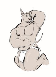  absurd_res anthro canid canine canis clothed clothing dickinoatmeal dobermann domestic_dog hi_res jockstrap jockstrap_only male mammal muscular muscular_male nipples nude pecs pinscher simple_background slutty_face solo tail topless underwear underwear_only 