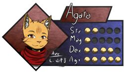  agata_(arc_rose) anthro arc_rose clothed clothing domestic_cat felid feline felis female looking_at_viewer mammal portrait rpg_(disambiguation) scarf stats_screen whiskers 