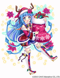  +_+ :d antlers bell blue_hair blunt_bangs blush boots brown_eyes christmas_stocking commentary_request company_name female flower gift gothic_wa_mahou_otome hat horns long_hair md5_mismatch official_art open_mouth red_hat resolution_mismatch simple_background smile solo source_larger tentacle_hair thigh_boots thighhighs tokinon very_long_hair white_background 