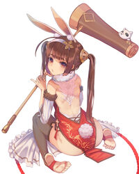  ahoge animal_ears ass azur_lane bad_id bad_pixiv_id bare_shoulders blunt_bangs blush canine china_dress chinese_clothes closed_eyes detached_sleeves dress elrusa female from_behind full_body fur-trimmed_sleeves fur_collar fur_trim hammer highres holding holding_hammer kemonomimi_mode long_hair long_sleeves looking_back official_alternate_costume pelvic_curtain ping_hai_(azur_lane) ping_hai_(osmanthus_moon_rabbit)_(azur_lane) pinky_out pouty_lips rabbit_ears red_dress red_eyes rope simple_background soles solo stirrup_legwear toeless_legwear toes twintails white_background 