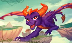  activision avoid_posting claws day detailed_background digital_media_(artwork) dragon european_mythology horn membrane_(anatomy) membranous_wings mythological_creature mythological_scalie mythology open_mouth outside purple_body purple_scales red_eyes scales scalie schl4fmuetze sky skylanders skylanders_academy smile solo spines spyro spyro_the_dragon teeth western_dragon wings 