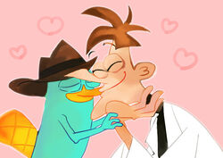  closed_eyes disney dr._heinz_doofenshmirtz duo feral fur heart_symbol human human_on_feral interspecies kissing love male male_on_feral mammal monotreme ocelot_lore perry_the_platypus phineas_and_ferb platypus smile teal_body teal_fur unknown_artist zoophilia 