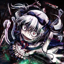  apron blood blood_on_clothes blood_on_face commentary_request corpse death extra_arms female knife lowres maid_apron monster_girl original solo tana_(garyuh-chitai) 