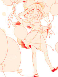  :d alternate_legwear balloon blush chabi_(amedama) commentary_request dated female floating_hair frog hair_ornament hat holding holding_balloon japanese_clothes kneehighs leg_lift long_sleeves looking_at_viewer mary_janes medium_hair monochrome moriya_suwako nostrils open_mouth parted_bangs shirt shoes skirt skirt_set smile socks solo standing standing_on_one_leg string tareme teeth touhou turtleneck upper_teeth_only vest white_background wide_sleeves 