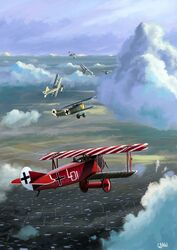  aircraft airplane battle biplane cloud cloudy_sky commentary_request d.vii day ernst_udet flying gyan_(akenosuisei) military original sky vehicle_focus world_war_i 