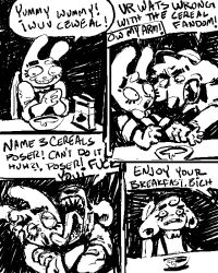  4:5 anthro bingus_(rawdawgcomics) bird_dog black_and_white bow_tie canid canine canis clothing dialogue domestic_dog duo ears_down english_text face_lick floppy_ears golden_retriever grin half-closed_eyes hat headgear headwear humor hunting_dog lagomorph leporid licking male mammal monochrome narrowed_eyes open_mouth pivoted_ears rabbit rawdawgcomics retriever sharp_teeth smile speech_bubble stahli_(rawdawgcomics) suspenders teeth text tongue 