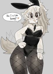  anthro big_breasts black_clothing black_eyes black_leggings black_legwear breasts bunny_costume canid canine canis cleavage clothed clothing costume cuffs_(clothing) dark_ears dark_tail dialogue domestic_dog eyeliner fake_ears fake_rabbit_ears female fishnet_clothing fishnet_leggings fishnet_legwear floppy_ears fur hi_res leggings legwear long_ears makeup mammal necktie open_mouth solo speech_bubble tail tail_motion tailwag talking_to_viewer tan_body tan_fur ume_(uovo) uovo 