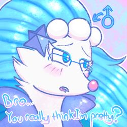  1:1 absurd_res anthro blush dsmm eyeliner eyewear generation_7_pokemon glasses hi_res makeup male nintendo pokemon pokemon_(species) primarina text 