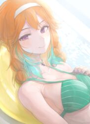  absurdres aqua_hair bikini breasts chan1moon closed_mouth collarbone female green_bikini highres hololive hololive_english long_hair looking_at_viewer medium_breasts multicolored_hair orange_hair purple_eyes smile solo strap_gap swimsuit takanashi_kiara takanashi_kiara_(casual) two-tone_hair virtual_youtuber 