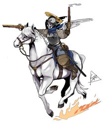  1other ambiguous_gender antique_firearm armor boots brown_footwear brown_gloves cavalry conquest_(book_of_revelation) dual_wielding espedraws finnish_army firelock flintlock full_body gloves gun halo helmet holding holding_gun holding_weapon horseback_riding long_hair long_sleeves original purple_hair riding saber_(weapon) scarf sheath sheathed simple_background skull solo sword the_bible thigh_boots thighhighs weapon white_background white_horse wings zombie 