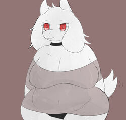  anthro bovid caprine choker clothed clothing curvy_figure female floppy_ears fluffy fluffy_tail hi_res humanoid jewelry looking_at_viewer lop_ears mammal miyang_draws! necklace panties red_eyes shirt slightly_chubby slightly_chubby_anthro slightly_chubby_female smile solo tail thick_thighs topwear toriel undertale_(series) underwear voluptuous 