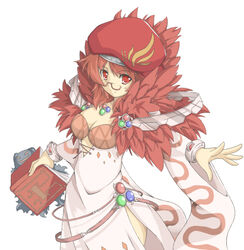  argyle_clothes argyle_dress book breasts cabbie_hat cleavage closed_mouth commentary_request cowboy_shot detached_sleeves dress female fur_collar glasses hat holding holding_book looking_at_viewer medium_breasts medium_hair pince-nez ragnarok_online red-framed_eyewear red_eyes red_hair red_hat semi-rimless_eyewear shimotsuki_nozomi side_slit sideways_hat simple_background solo sorcerer_(ragnarok_online) under-rim_eyewear white_background white_dress white_sleeves 