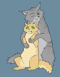  ambiguous_gender angry blue_background blue_eyes colored countershading digital_drawing_(artwork) digital_media_(artwork) domestic_cat duo felid feline felis feral flat_colors fur green_eyes grey_body grey_fur grey_nose hi_res hug hugging_another hugging_from_behind lambhopp lazypaw/lazytail_(thathornycat) male_(lore) mammal quadruped simple_background size_difference smile stonefur_(frostfur101) tail teeth warriors_(book_series) yellow_body yellow_fur young_(lore) 