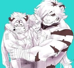  anthro biceps felid fur grin group hi_res human ku_123k lifewonders macan_(tas) male mammal muscular muscular_anthro muscular_male nomad_(tas) pantherine protagonist_(tas) smile striped_body striped_fur stripes tiger tokyo_afterschool_summoners trio twink_protagonist_(tas) 