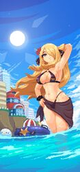  absurdres arm_behind_head arm_up armpits artist_name bad_source ball bare_shoulders beachball bikini black_bikini blonde_hair blue_sky breasts building cleavage cliff closed_mouth cloud cloudy_sky cocktail cocktail_umbrella cup cynthia_(pokemon) day drinking_glass eyelashes female fence floating_hair garchomp grass grey_eyes hair_ornament hair_over_one_eye halterneck hand_on_own_hip highres innertube itzah long_hair looking_at_viewer medium_breasts multi-strapped_bikini_bottom navel o-ring o-ring_bikini o-ring_bottom o-ring_top one_eye_covered outdoors parted_bangs partially_underwater_shot pixel_art pokemon pokemon_bw pokemon_center sidelocks sky smile solo standing stomach sun swept_bangs swim_ring swimsuit very_long_hair volleyball volleyball_(object) wading water wind 