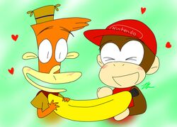  atelid banana camp_lazlo cartoon_network crossover diddy_kong diddy_kong_racing donkey_kong_(series) food fruit haplorhine lazlo male mammal monkey new_world_monkey nintendo plant primate sharing solo spider_monkey 