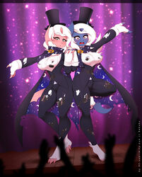  absol alternative_fashion anthro areola areola_slip blush breasts cape clothed clothing crossdressing curtains digital_media_(artwork) duo female generation_3_pokemon hand_holding hi_res j-fashion magician_hat nintendo ouji_(fashion) pokemon pokemon_(species) re-sublimity-kun scarf shaded shiny_pokemon stage torn_clothing wardrobe_malfunction 