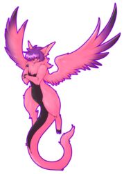  ambiguous_gender black_body black_scales dragon fan_character feral flammie fur hair hi_res honky_kat mana_(series) mythological_creature mythological_scalie mythology pink_body pink_fur purple_hair scales scalie simple_background solo square_enix tail white_background wings 