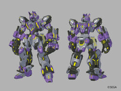  grey_background looking_ahead mecha multiple_views no_humans official_art open_hands phantasy_star phantasy_star_online_2 purple_eyes reference_sheet robot science_fiction standing sukekiyo56 