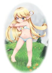  2020 5_toes alpha_channel barefoot bikini blonde_hair charlotta_fenia clothed clothing cygames feet female granblue_fantasy grass hair harvin humanoid humanoid_pointy_ears lolicon mcsadat navel not_furry plant solo swimwear toes young 