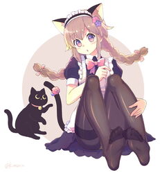  animal_ears black_pantyhose cat_ears female highres kimarin maid no_shoes original panties panties_under_pantyhose pantyhose solo underwear white_background 