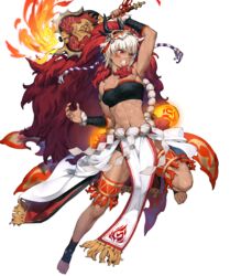  abs arm_up armpits bare_shoulders breasts chyko clenched_teeth dark-skinned_female dark_skin facial_mark female fire_emblem fire_emblem_fates fire_emblem_heroes full_body fur_trim hair_ornament hand_fan highres holding horned_mask lantern leg_up looking_away mask mask_on_head medium_breasts muscular muscular_female navel non-web_source official_art paper_lantern parted_lips pelvic_curtain red_eyes rinkah_(fire_emblem) rinkah_(flame)_(fire_emblem) rope sarashi short_hair solo stomach strapless teeth thigh_strap thighs transparent_background white_hair 