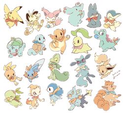  2019 ambiguous_gender amphibian anthro avian black_eyes blue_body blush brown_body bulbasaur canid canine charmander chikorita chimchar claws closed_eyes cyndaquil dated eevee elephantid fangs felid feline feral food generation_1_pokemon generation_2_pokemon generation_3_pokemon generation_4_pokemon green_body group holding_food holding_object mammal meowth mudkip munchlax necktie nintendo open_mouth orange_body phanpy pikachu pink_body piplup pokemon pokemon_(species) pokemon_mystery_dungeon primate proboscidean red_eyes reptile riolu rodent scalie shinx simple_background skitty spike_chunsoft squirtle standing starter_trio tan_body teeth torchic totodile treecko turtwig vulpix white_background yellow_body yellow_eyes yura_inaho 