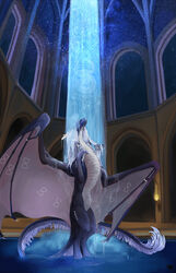  altar ambiguous_gender classical diorionarh dragon emotional european_mythology feeling feral hair hi_res inside looking_at_another mythological_creature mythological_scalie mythology night nix_(dracoexlibris) renaissance scalie solo tail tail_motion tailwag water waterfall western_dragon wings 