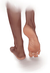  absurdres accurate_sole_melanin alice_gear_aegis aomoro barefoot close-up commentary dark-skinned_female dark_skin feet feet_only female foot_focus from_behind heel_up highres light-skinned_soles out_of_frame shanti_rana soles solo tiptoes toes very_dark_skin 