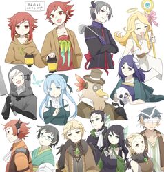  6+boys 6+girls alto_waystern badoh_whing bandages bandages_over_eyes bird bird_boy black_hair blonde_hair blue_eyes blue_hair brown_eyes corme_linkbell daios_(woasu) demon_boy demon_horns desmond_karura eddie_(woasu) fukuro_(woasu) giera_rius giera_toph glasses green_eyes guntram_hamelin hair_ornament head_rest horns long_hair looking_at_viewer looking_to_the_side midorino_(woasu) multiple_boys multiple_girls nyuuta_(makkuro96suke) ophelia_pilet orange_eyes pale_skin red_hair short_hair skull star_goddess_(woasu) twelam_hamelin walking_on_a_star_unknown white_background white_hair yurika_(woasu) 