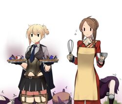  1other 4girls absurdres apron ascot bad_food blonde_hair bowl brown_hair censored commentary_request dinergate_(girls&#039;_frontline) fish_head food girls&#039;_frontline gloves highres holding holding_food lee-enfield_(girls&#039;_frontline) multiple_girls necktie non-humanoid_robot pie ripper_(girls&#039;_frontline) robot sangvis_ferri stargazy_pie vespid_(girls&#039;_frontline) vomit vomiting welrod_mkii_(girls&#039;_frontline) whisk white_background yanagui_yugi 