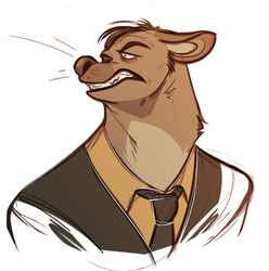  alternate_species angry anthro better_call_saul black_clothing breaking_bad brown_body brown_fur brown_hair brown_nose cel_shading clothed clothing coconutmilkyway digital_drawing_(artwork) digital_media_(artwork) fur furrification hair headshot_portrait hyena jimmy_mcgill male mammal necktie open_mouth portrait shaded simple_background solo suit teeth white_background yellow_clothing 