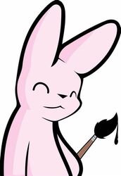  brush female feral fur giggle happy holding_brush holding_object holding_paintbrush ink ink_drip inkbunny inkbunny_(character) lagomorph leporid logo mammal mascot official_art paintbrush pink_body pink_fur rabbit shiuk simple_background solo white_background 