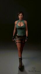  1girls 3d animated belt boots brown_hair clothing female fingerless_gloves firearm footwear gif gloves gun handgun handwear holster jewelry lara_croft lara_croft_(survivor) leotard medallion necklace pistol ruin shorts theropedude thigh_strap tomb_raider walk_cycle walking weapon 