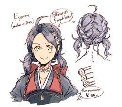  ahoge alternate_costume alternate_hairstyle armor blue_hair braid choker closed_mouth cosplay female fire_emblem fire_emblem_fates french_braid hair_ornament hotate_rayan japanese_armor japanese_clothes looking_at_viewer multiple_views nina_(fire_emblem) oboro_(fire_emblem) oboro_(fire_emblem)_(cosplay) upper_body 