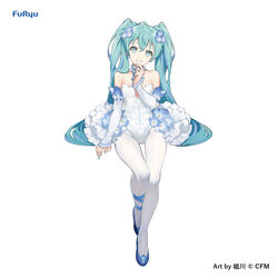  aqua_eyes aqua_hair artist_name bare_shoulders blue_flower blue_footwear breasts company_name copyright_notice crypton_future_media detached_sleeves earrings female figure_available flower flower_earrings full_body hair_flower hair_ornament hair_spread_out hand_up hatsune_miku hatsune_miku_(noodle_stopper) highres invisible_chair jewelry leg_ribbon leotard long_hair looking_at_viewer nemophila_(flower) noodle_stopper official_alternate_costume official_art pantyhose ribbon shoes showgirl_skirt simple_background sitting small_breasts smile sogawa solo straight-on twintails very_long_hair vocaloid white_background white_leotard white_pantyhose 