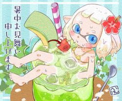  :t bare_arms bare_shoulders bikini blue_eyes blue_pupils breasts cantaloupe cherry cleavage closed_mouth drink drinking_straw female flower food fruit hair_flower hair_ornament hibiscus highres holding holding_food holding_fruit ice ice_cube ikaheigen inkling inkling_girl inkling_player_character ivy leaf micro_bikini partially_submerged plant pointy_ears red_flower short_hair small_breasts solo splatoon_(series) swimsuit tentacle_hair untied_bikini white_hair yellow_bikini 