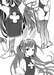  animal_ears armpits arms_up ass azur_lane back braid breasts cleavage cleavage_cutout closed_mouth clothing_cutout clover_cutout commentary_request expressionless fake_animal_ears fake_tail female fur-trimmed_jacket fur_trim greyscale hairband jacket long_hair looking_at_viewer mallet monochrome multiple_views off_shoulder ping_hai_(azur_lane) ping_hai_(osmanthus_moon_rabbit)_(azur_lane) playboy_bunny pom_pom_(clothes) rabbit_ears rabbit_tail simple_background sleeveless small_breasts tail thighhighs thighs two_side_up wantan_meo white_background 