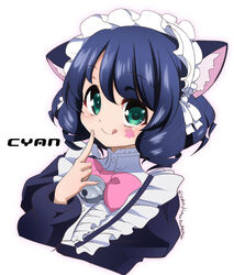  alternative_fashion animal_humanoid black_hair blush bow_ribbon cat_humanoid cyan_hijirikawa felid felid_humanoid feline feline_humanoid female goth gothic_lolita green_eyes hair humanoid j-fashion lolita_(fashion) maid_headdress mammal mammal_humanoid mark_in_face pawpads sanrio short_hair show_by_rock!! simple_background solo tongue tongue_out yokoshima_takemaru 