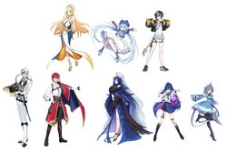  2boys 6+girls absurdres ahoge akane_jun amami_ami android black_hair black_shorts blonde_hair blue_eyes blue_hair bodice breasts broken_horn capelet clothing_cutout comiket_102 dress fingerless_gloves fins fish_tail flat_chest frog_girl frog_hat fur_choker fur_trim gloves green_eyes halter_dress halterneck highres horns jacket kitashiro_yuki large_breasts light_blue_hair makicha_(sasurainopink) mako_sameshima multiple_boys multiple_girls nana_asteria navel_cutout orange_eyes oumiya_emma pirate prism_project red_eyes red_hair see-through see-through_shirt shark_girl shark_tail shikami_lana shirt shorts single_horn sleeveless sleeveless_dress tail thigh_strap thighhighs tiara tiger_boy tsubame_kou virtual_youtuber white_dress white_hair 